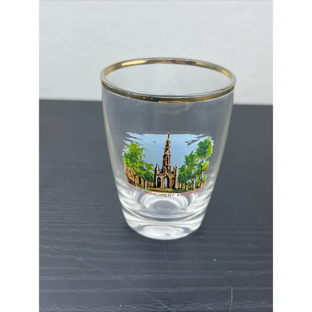 Scott Monument Edinburgh Gold Rim Shot Glass Vintage Scotland Souvenir